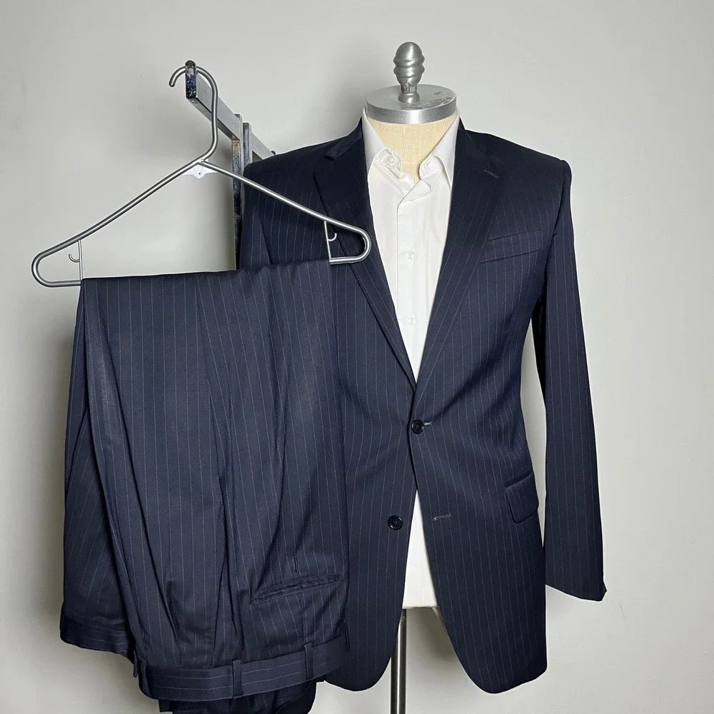 Brooks Brothers 1818 Suit Mens 42XL 37W Navy Pinstripe Madison Wool 2-Button